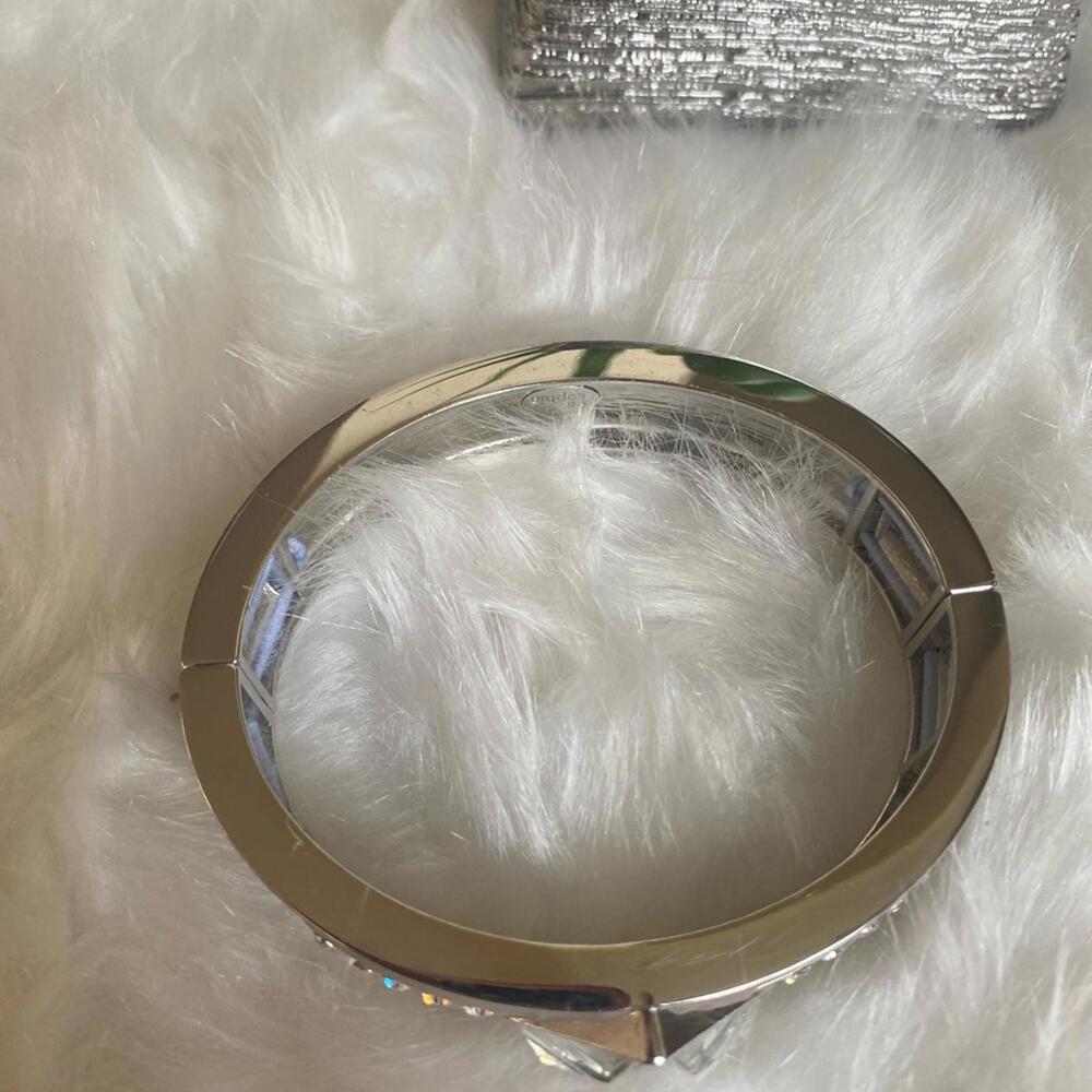 Silver Tone Bangle Bracelet with Clear Crystal Accents - Picture 2 of 4